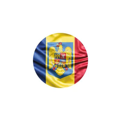 Romania steag cu stema, autocolant, dimensiune 90x90 mm, model 048